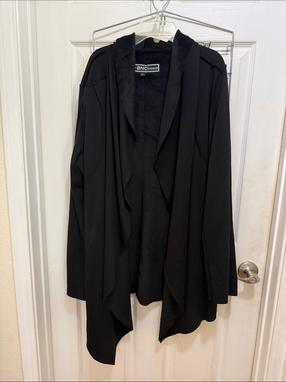 BNC Draped Faux-Fur Trim Black Cardigan for Women